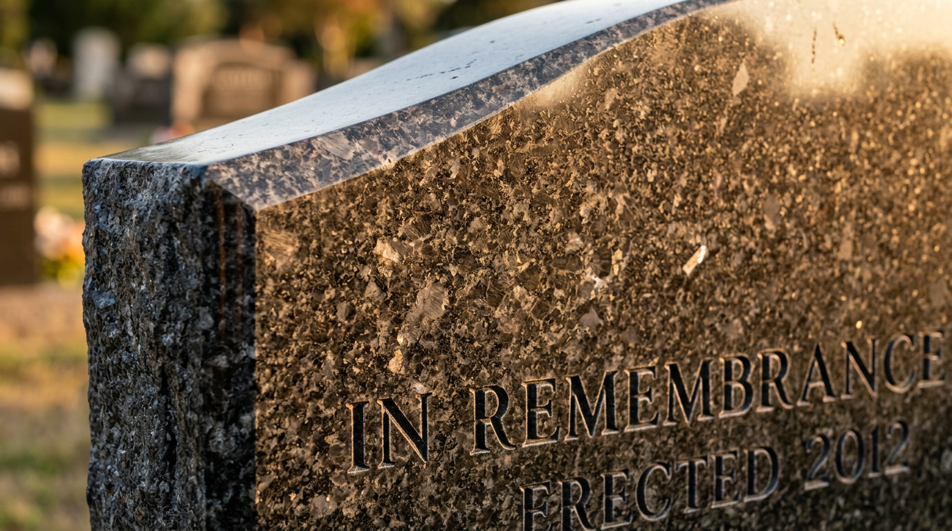 Close-up detail of a polished granite monument surface