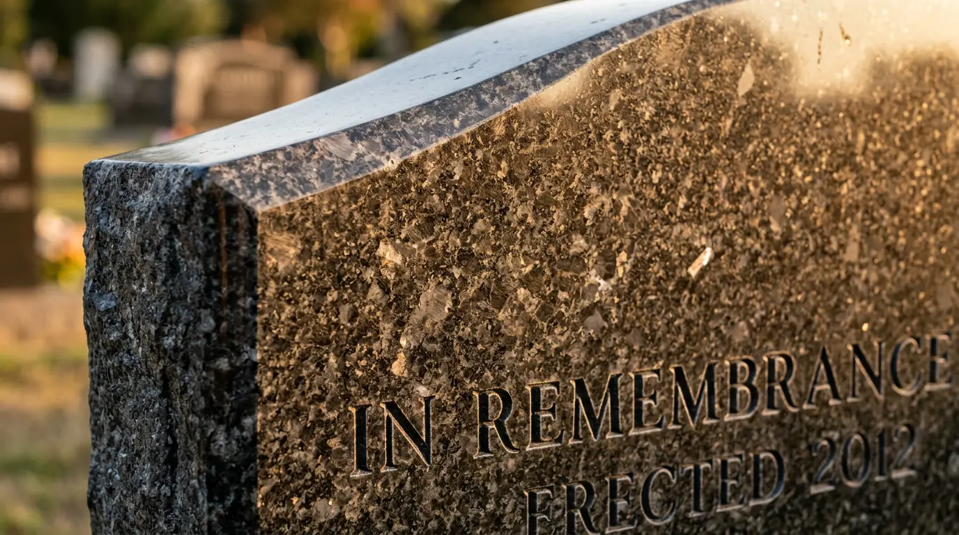 Close-up detail of a polished granite monument surface