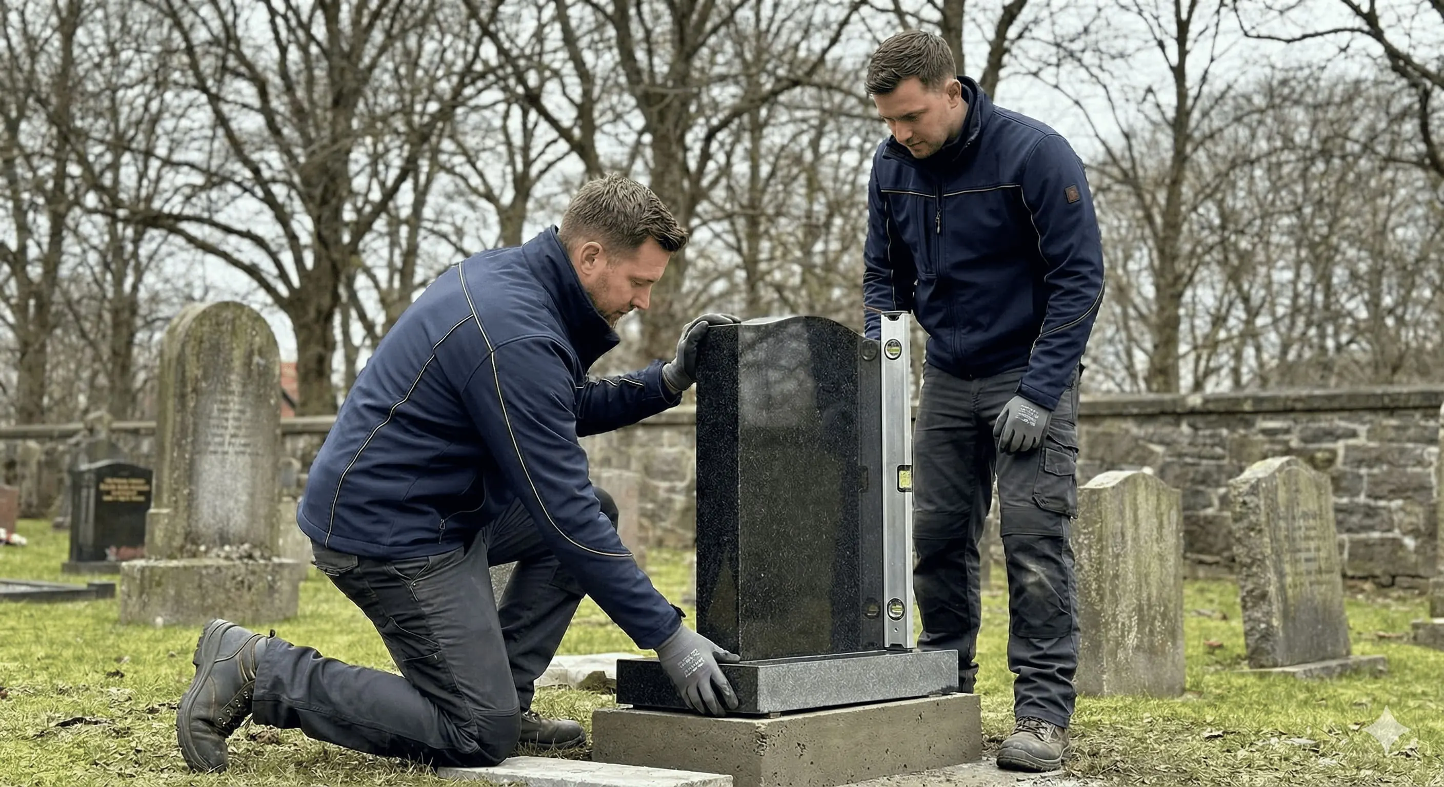 Monument installation and care at a cemetery